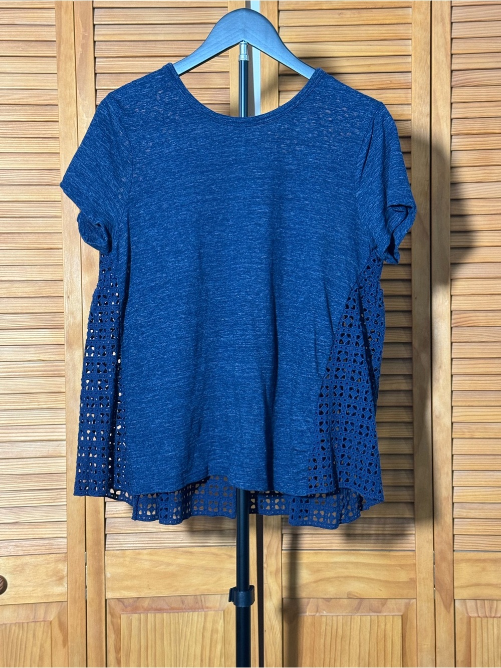 belle sky Navy Short Sleeve Tee with Eyelet Side Panels